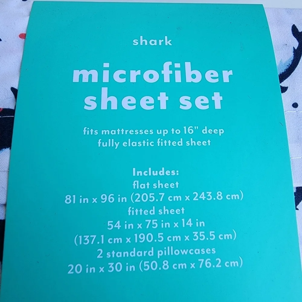 New Pillowfort 4PC Set Shark Microfiber Kids' Sheet Set Blue White Ba1